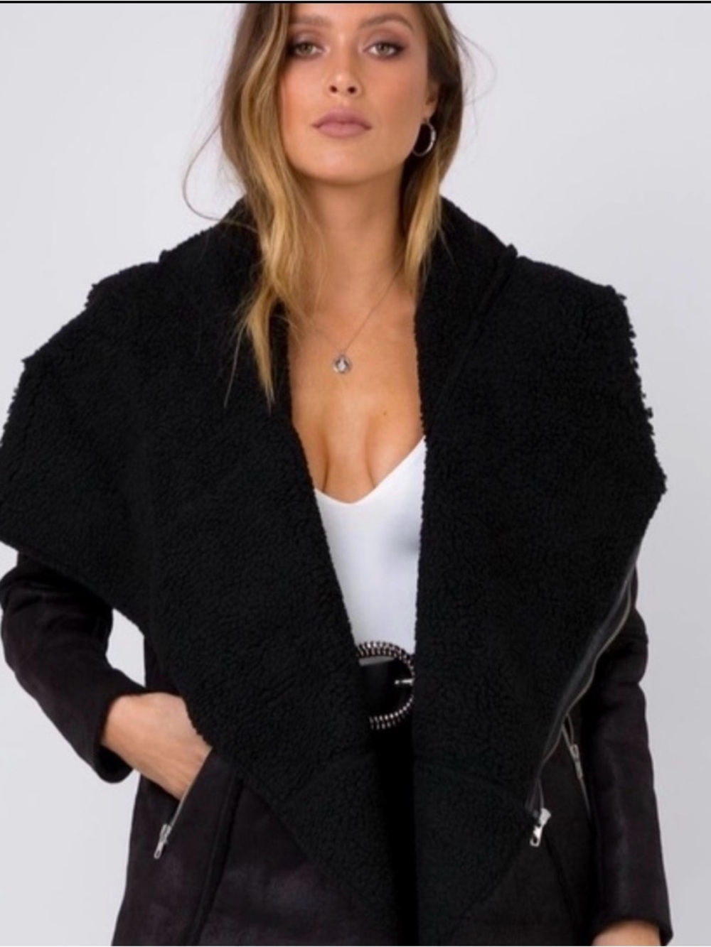 Lioness “The Sabotage” Coat Black Teddy Moto Jacket Size XS NWT